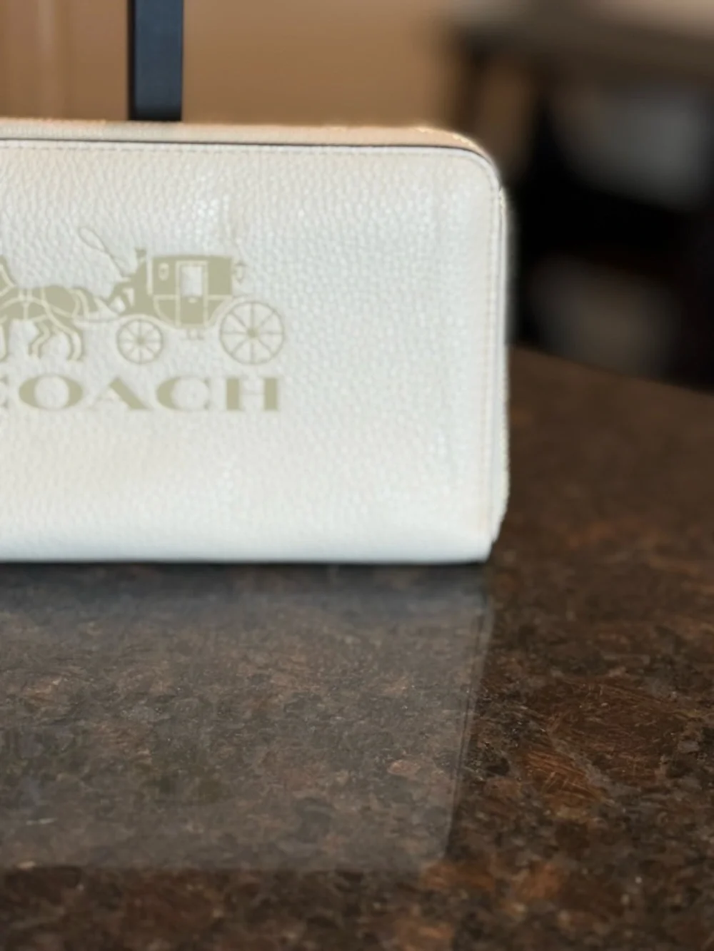 Coach Heritage Cream Zip-Around Pebbled Leather Wristlet with Gold Logo